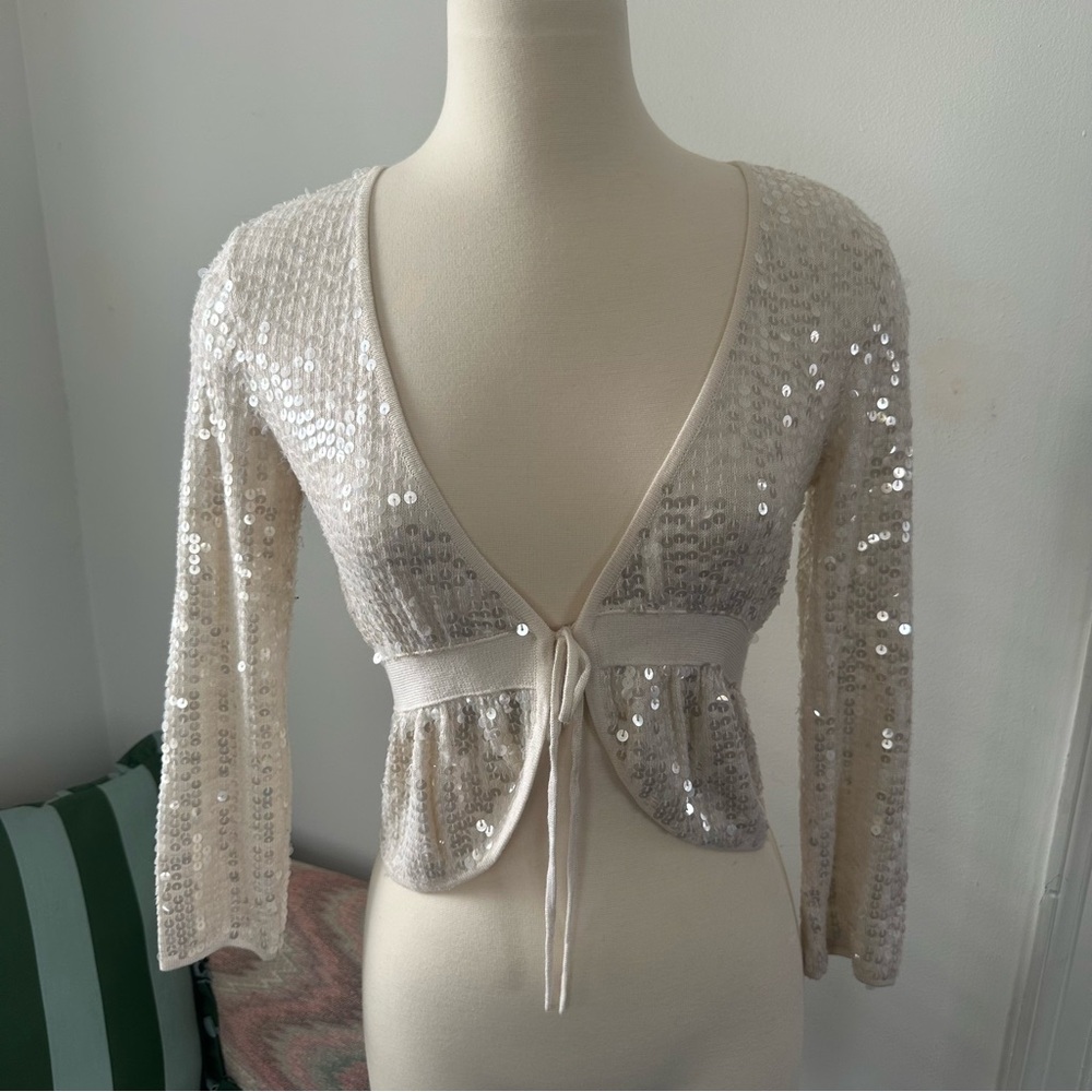 Vintage 90s/y2k sequin tie front cardigan